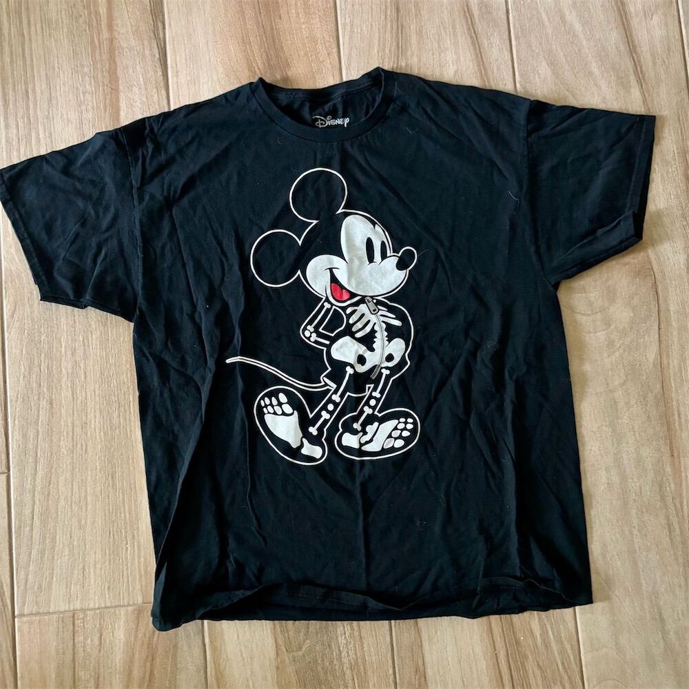 Disney Mickey Mouse X-Ray Skeleton Graphic T-Shirt Unisex XL Black